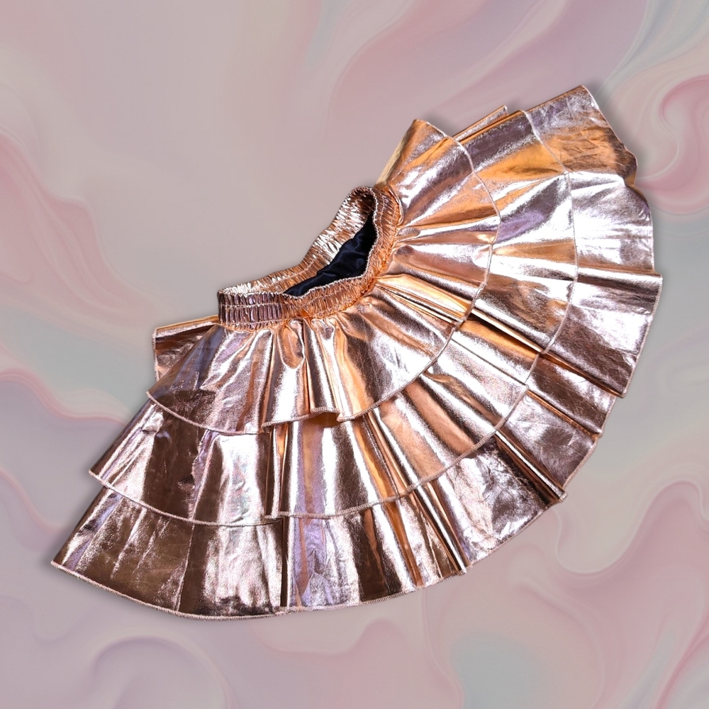 Girls Sparkle Metallic Rose Gold 3-Layered Tiered Dance Skirt